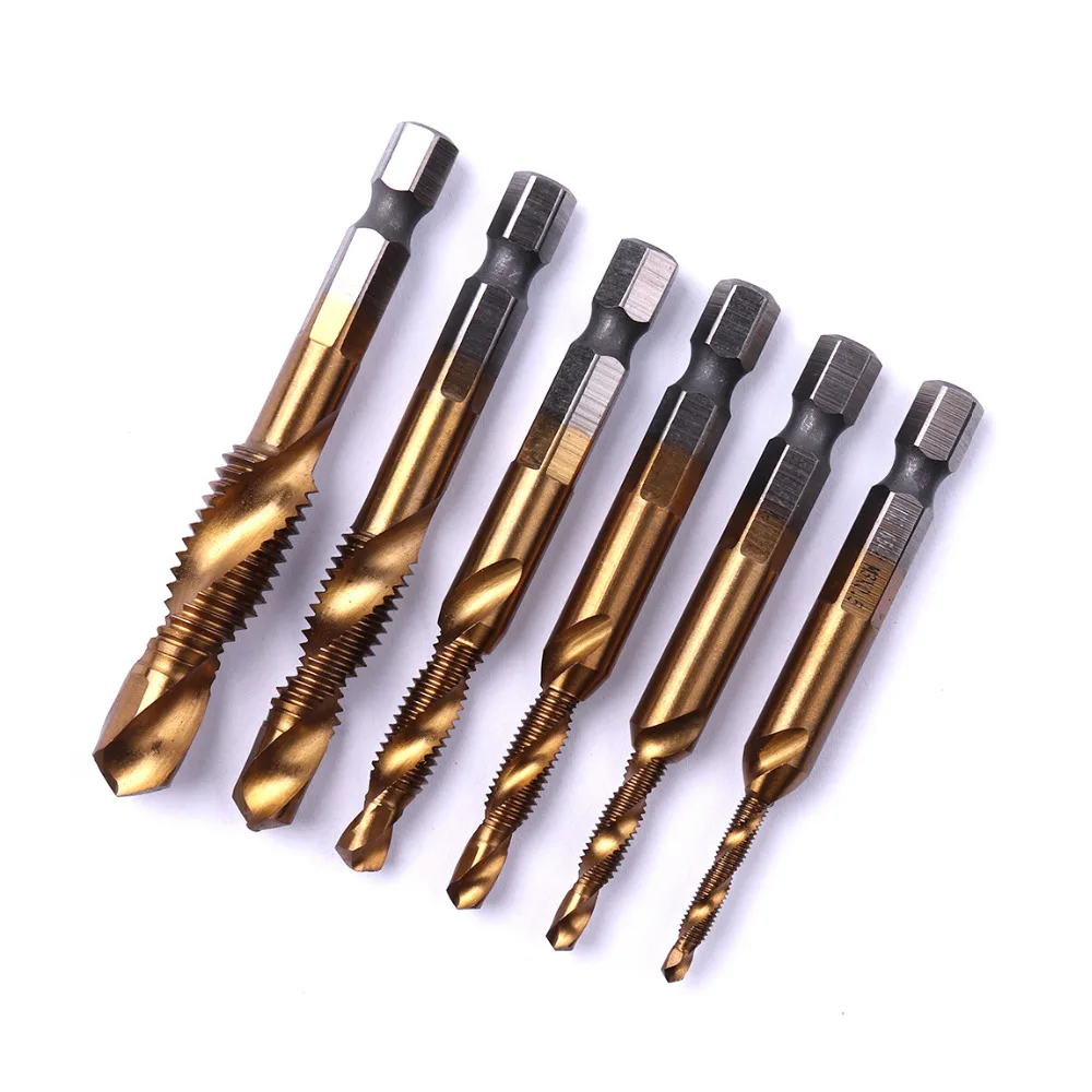 6 шт./лот M3 M4 M5 M6 M8 M10 1/4 ''шестигранный хвостовик HSS титановая резьба Метрическая