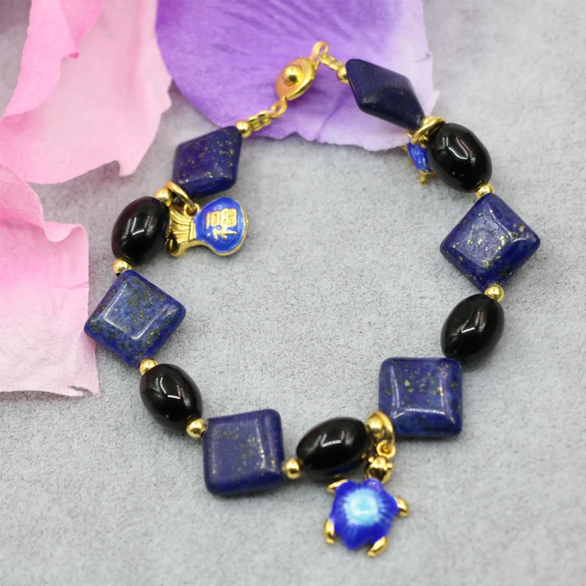 14 мм площадь natural blue лапси лазури камень яшма бисер браслет и агат cloisonne высокого