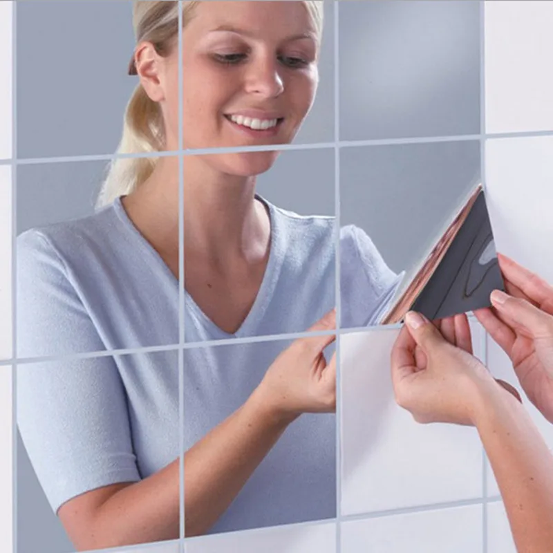 

1set=9pcs! 15cm x 15cm self adhesive mirror film bathroom vitrine window stickers glass stickers for home decoration