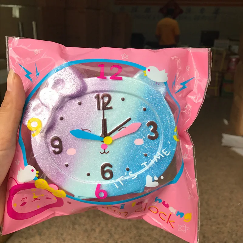 12 см Jumbo Squishy мультфильм котенок будильник Радуга медленный рост красочные часы