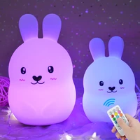 rabbit led night light touch sensor remote control 9 colors dimmable timer rechargeable silicone bunny lamp for kids baby gift