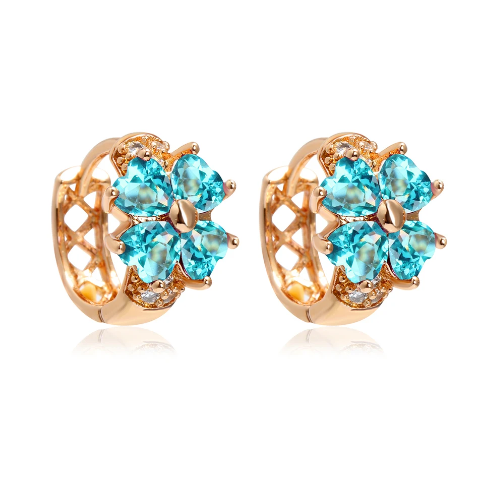 Серьги кольца для девочек Lucky с четырехлистным клевером синими кристаллами