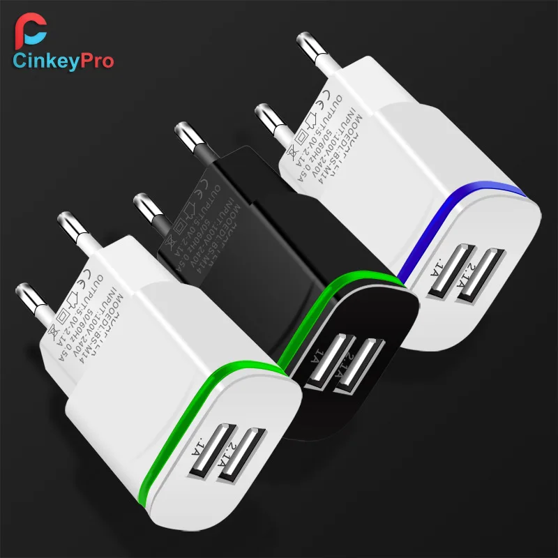 CinkeyPro 2 Ports USB Charger for XiaoMi iPhone 7 8 Samsung LED Light 5V/2.1A Fast Charging Mobile Phone Universal Wall Adapter|usb charger|charger