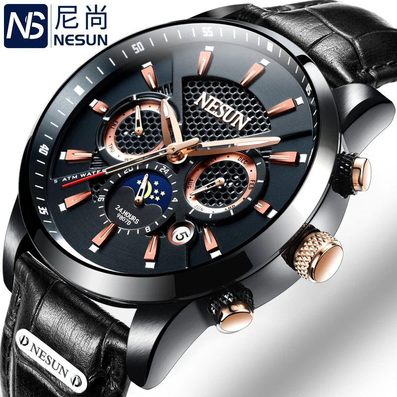 Швейцарские роскошные Брендовые Часы NESUN мужские многофункциональные