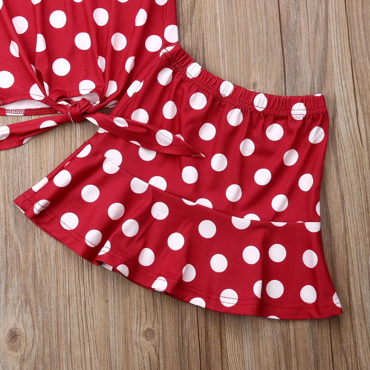 New Arrival Summer Baby Girl Clothes Set 2PCS Toddler Flying Sleeves Polka Dot T-Shirt Floral Skirt Sunsuit Outfits | Детская одежда и