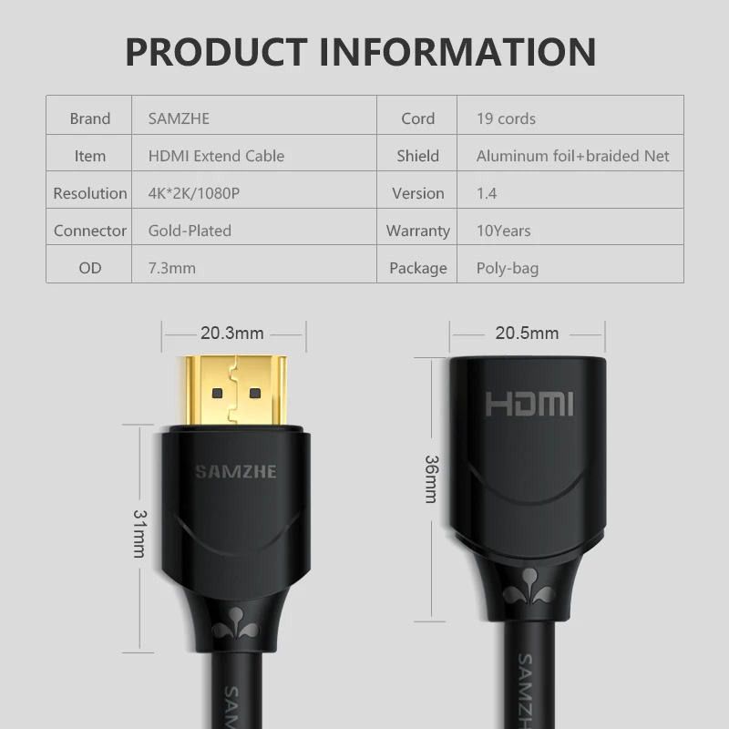 SAMZHE HDMI Удлинительный кабель шнур для мужчин и женщин 0 5 м 1 2 3 4 к * 3D компьютера HDTV