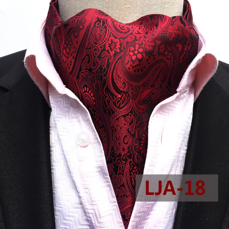 

Fashion Design Tie Luxury Elegant Red Paisley Ascot Classic Vintage British Style Jacquard Woven Ascots for Men