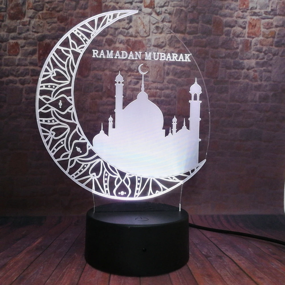 

3D Ramadan Mubarak : Islam Church 7 Color Change Mood For Eid al-Fitr Party Decoration Light for Friends Believers