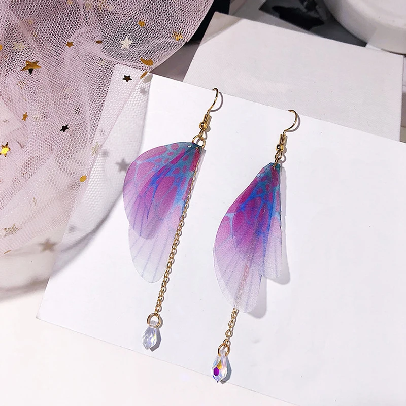 Женские серьги из тюля с жемчугом и крыльями бабочки милые гвоздики