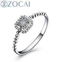 zocai square shape genuine 0 09 ct certified real diamond engagement ring 18k white gold au750 w05404