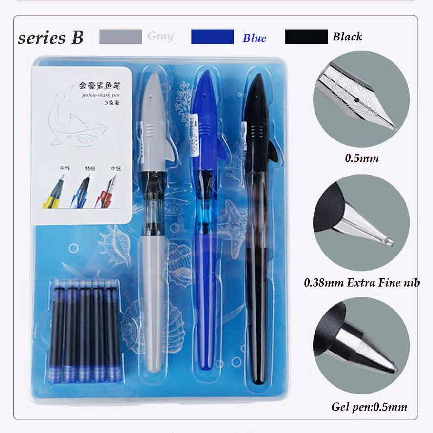 Style B 3 шт. в наборе, высокое качество, перьевая ручка Jinhao Shark, 0,5 мм, чернильные ручки для письма, гелевая ручка, школьные принадлежности, papelaria - Цвет: Style B