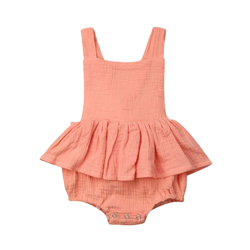 

Newborn Toddler Baby Girls clothes backless Solid Ruffle strap lovely Jumpsuit square collar sleeveless kids Bodysuit one pieces