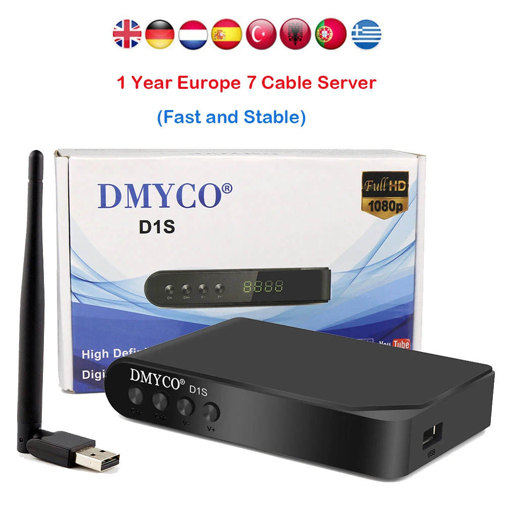 D1S спутниковый ресивер цифрового DVB S2 Full HD 1080 P Поддержка Biss ключ Powervu с USB WI FI + 1 год