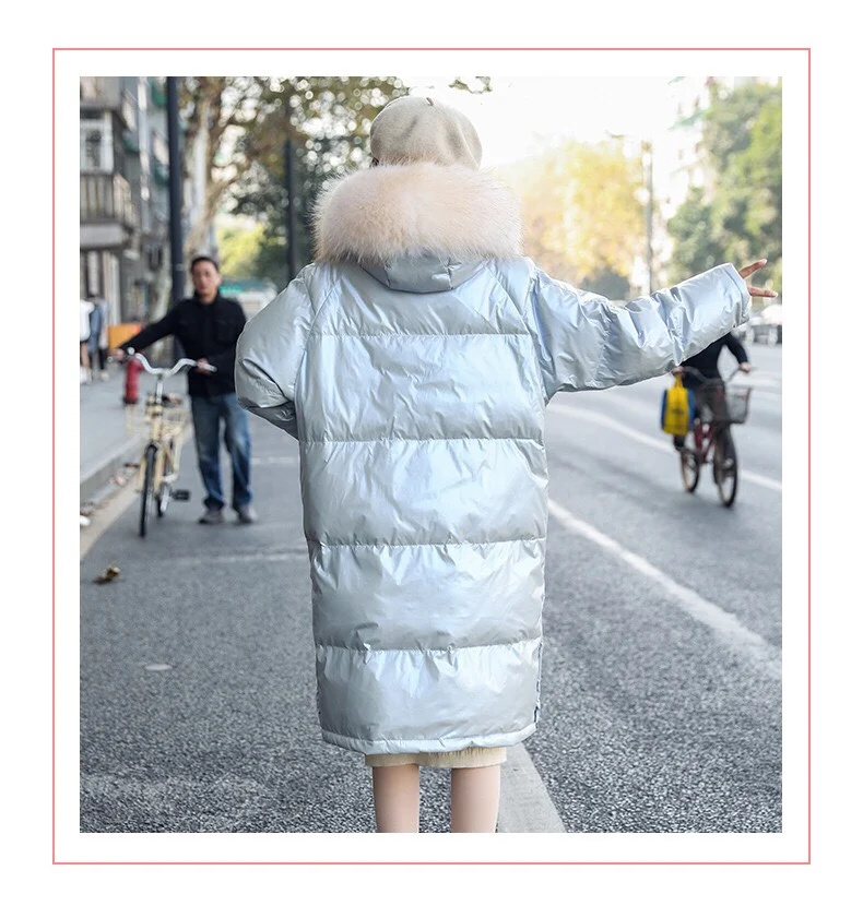 Winter Down Coat Women Hooded Natural Raccoon Large Fur Collar 90% White Duck Down Jacket Female Thick Warm Long Jacket Parkas