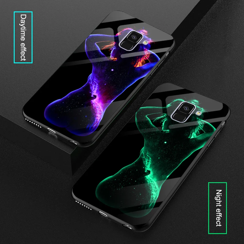 Светящиеся сексуальные боди арт стеклянные Чехлы для Samsung Galaxy A8 2018 космическая