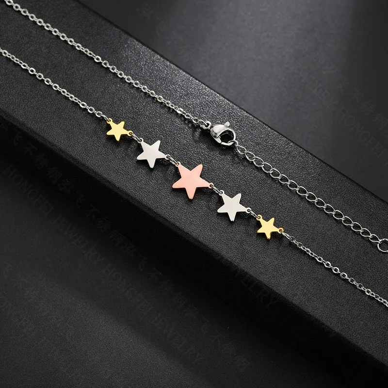 Модный чокер из нержавеющей стали с пятиконечными звездами золотистый розовый