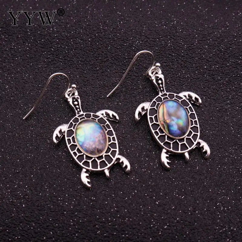 Серьги капельки из цинкового сплава с покрытием ракушек Abalone серебристого цвета