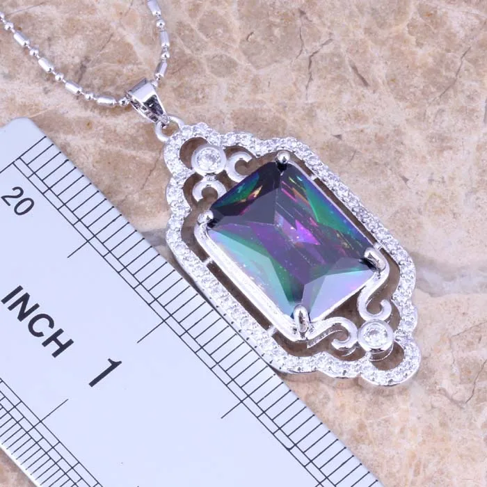 Сверкающие радужные кубические циркониевые посеребренные серьги с подвеской