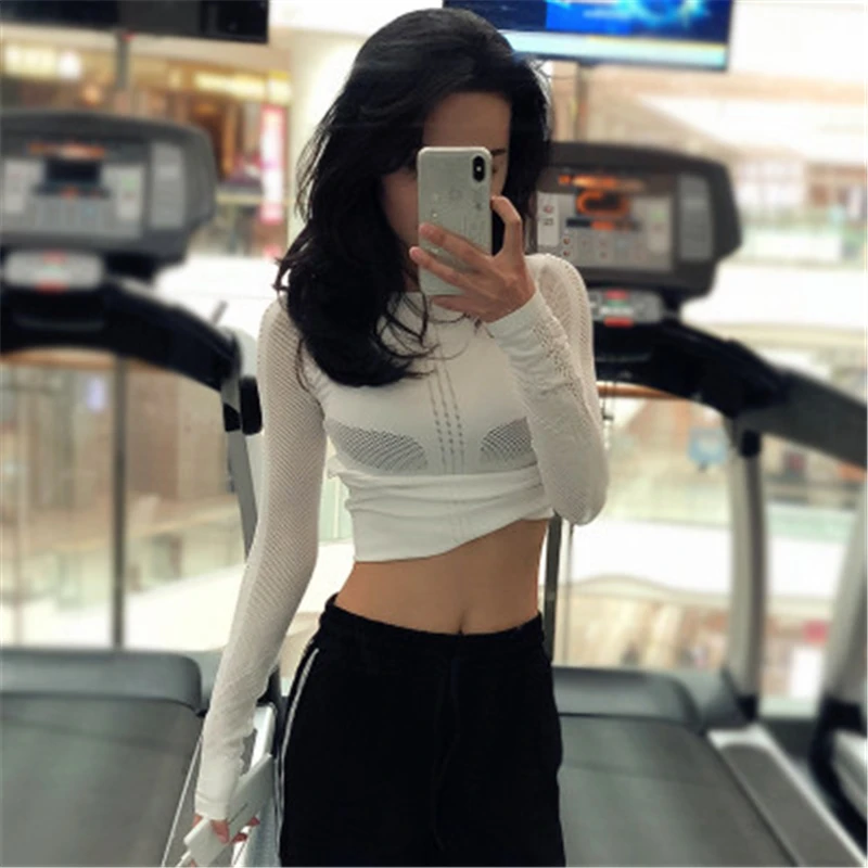 

Yoga Tops Women Sportswear S M L Air Mesh Long Sleeve Yoga Shirt Running Jogging Sport Tops Fitness Workout Gym Clothing Women