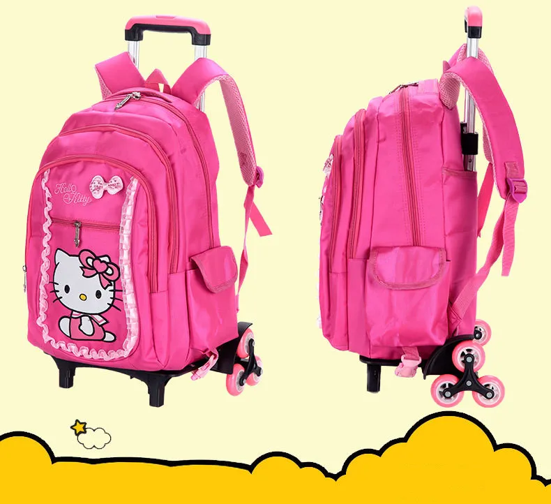 Hello kitty детские школьные сумки набор Mochilas детские рюкзаки с шестью колесами чемодан на колесиках для девочек рюкзак