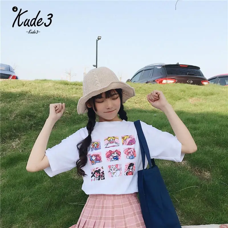 KUDE летняя женская мода большой размер повседневная Harajuku Мультяшные буквы ulzzang