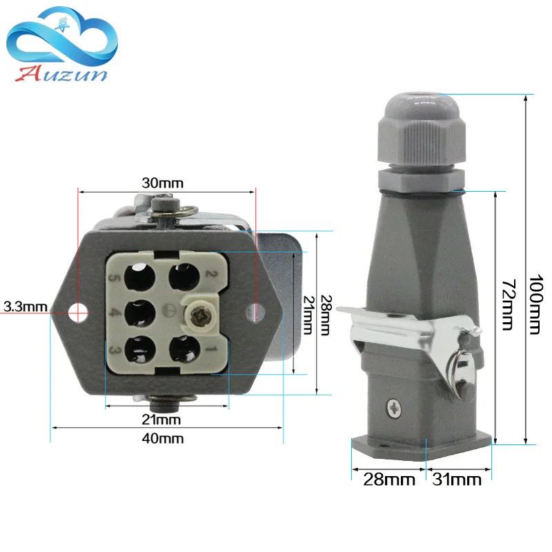Сверхмощный разъем 6 (5 + 1) core 16A 500V 006 2 верхняя линия подключения горячего канала