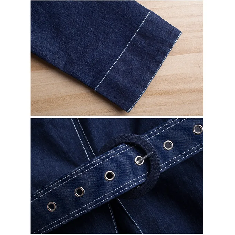 

UHYTGF Women Jeans Dress 2019 New Arrival Spring autumn Dresses belt V neck Korean fashion slim Long sleeve denim dresses X259