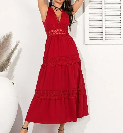 Женское длинное платье с глубоким V-образным вырезом элегантное белое кружевное