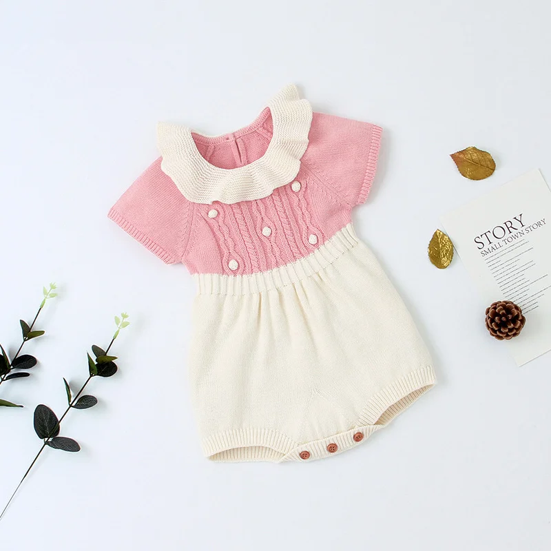 pink white Комбинезон для новорожденных; одежда принцессы для маленьких девочек; вязаные детские комбинезоны; свитер; Осенний комбинезон для маленьких мальчиков; комбинезоны - Цвет: pink white