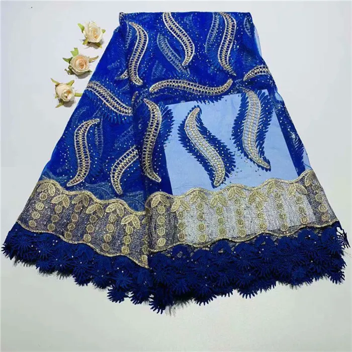 Королевский синий африканский тюль кружево ткань 2019 Высокое качество сетки с