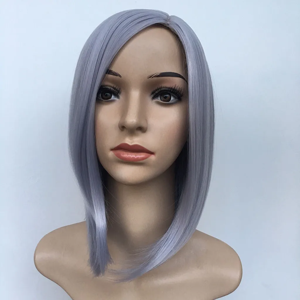 2019 женские модные градиентные короткие прямые волосы Коричневый Серый косплей