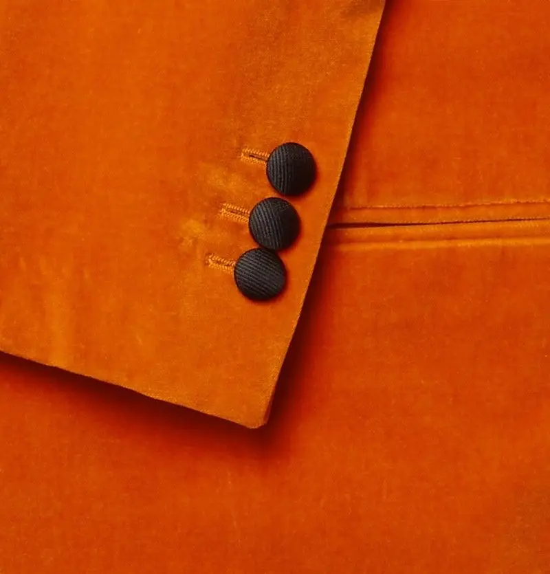 Оранжевые бархатные Мужские костюмы для вечеринки Блейзер пиковый пиджак с