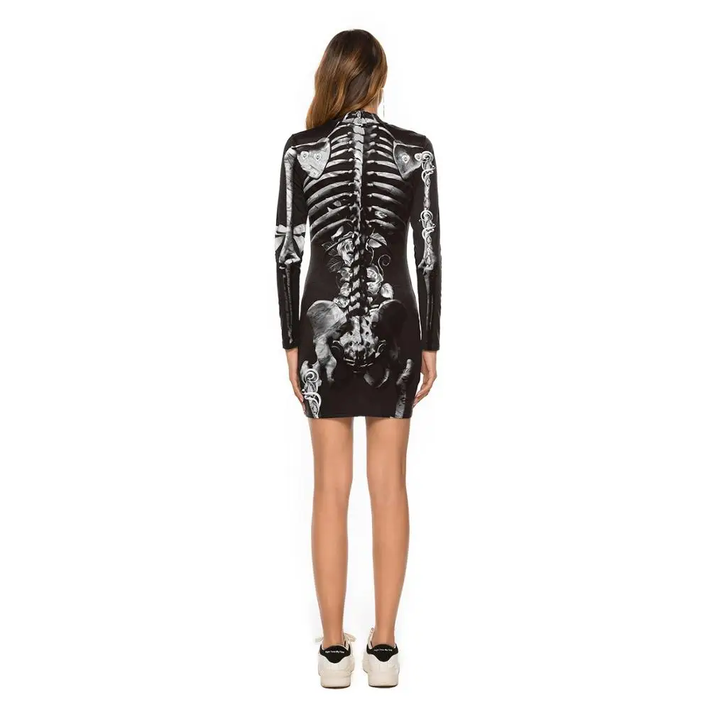

Women long sleeve Dress Halloween skeleton rose Printing Performance Garment Dress Cosplay zombies Dresses costume