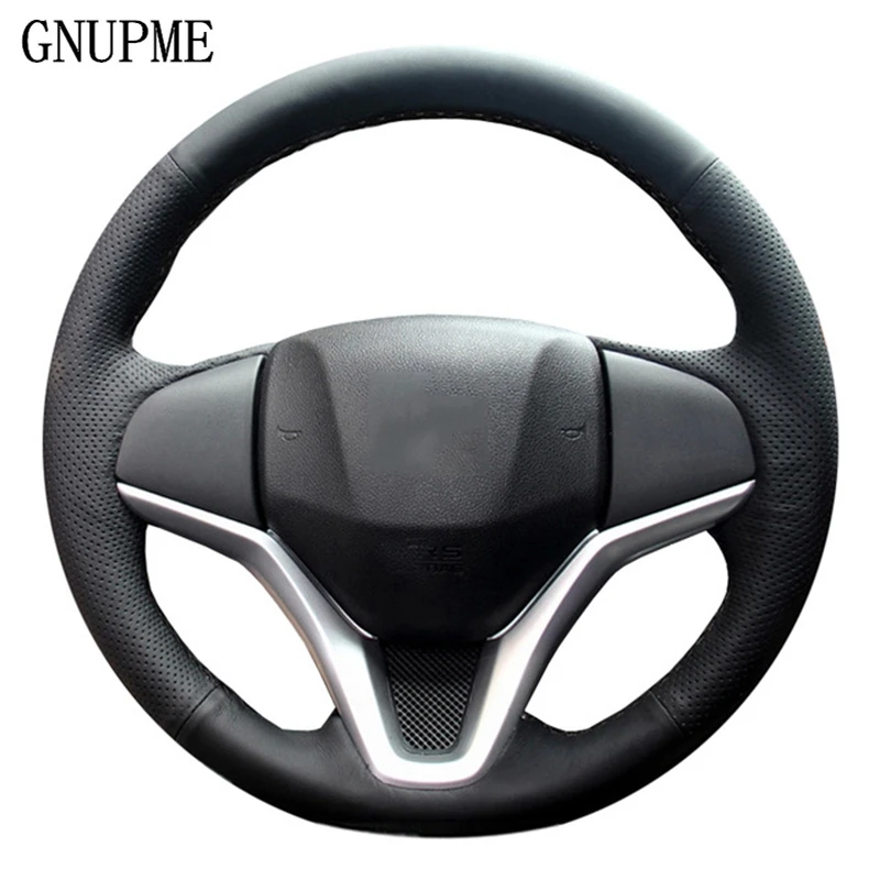 

GNUPME DIY Artificial Leather Hand-Stitched Black Car Steering Wheel Cover for Honda New Fit City Jazz 2014 2015 HRV 2016