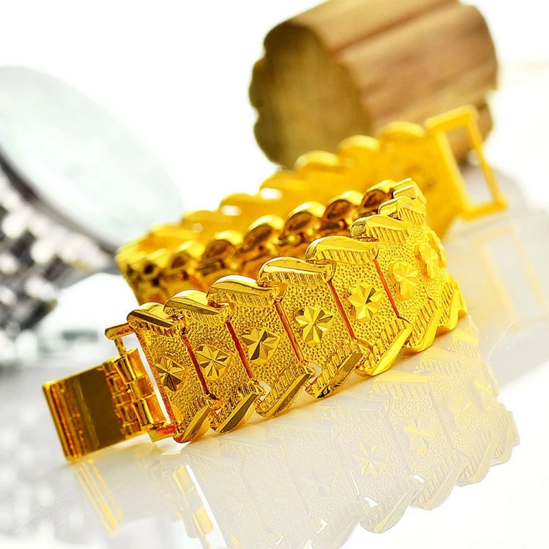 

Heart Patterned Bracelet Yellow Gold Filled Mens Bracelet Chain Hip Hop Style