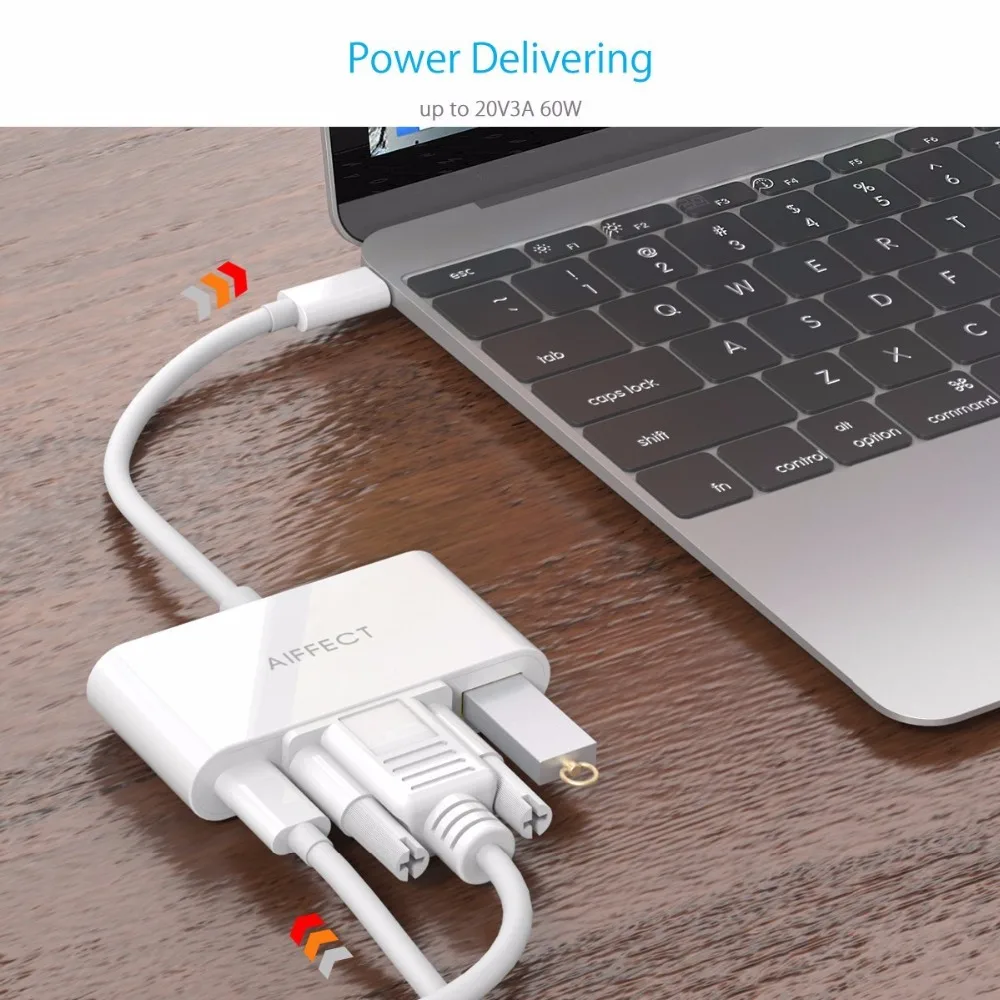 Aiffect USB 3.1 Тип c VGA конвертер адаптер 3 в 1 концентратор хаб с pd зарядки Порты и