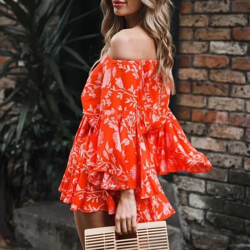Tosheiny 2019 Summer Sexy Cross Slash Neck Speaker Sleeve Rompers Female Flora Print Playsuit TH0092 | Женская одежда