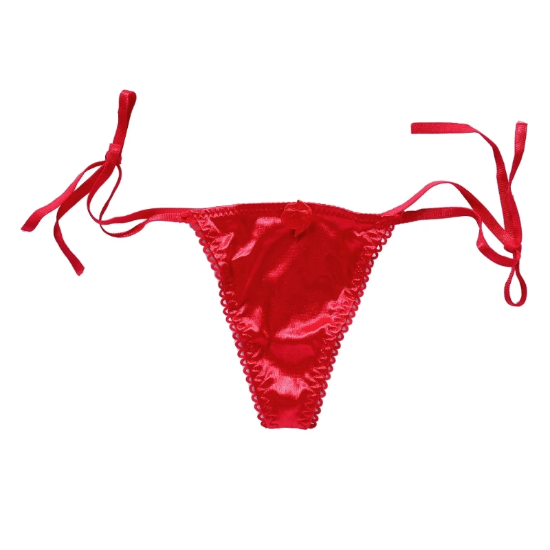 Женские трусики стринги из искусственного шелка с завязками сбоку и бантом
