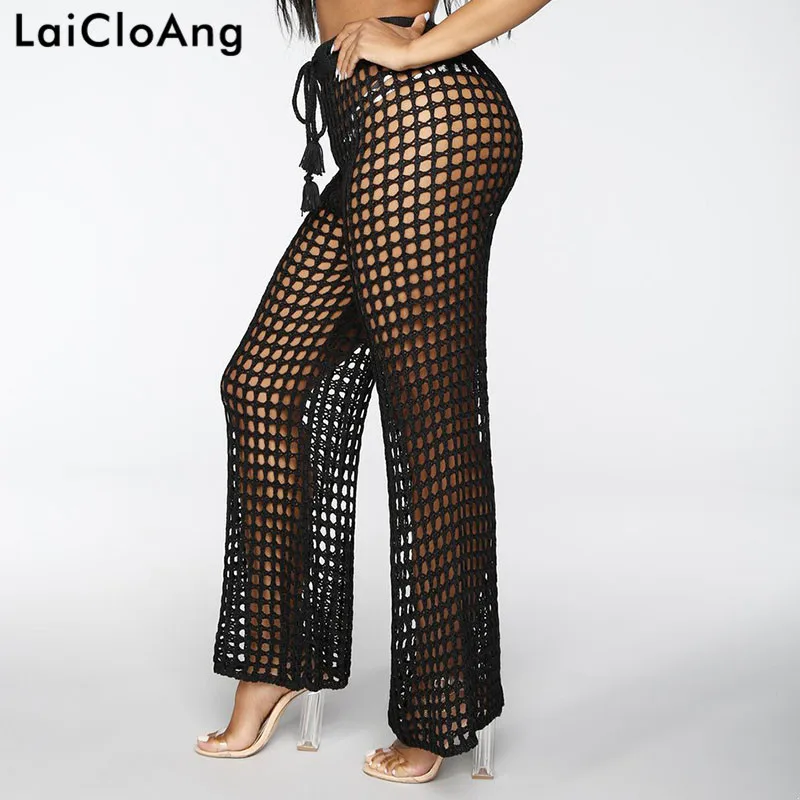 LaiCloAng, выдалбливают, вязанные, высокая талия, брюки для женщин, на завязках, хлопок, сексуальные, женские брюки, свободные, пляжные, повседневные, женские штаны