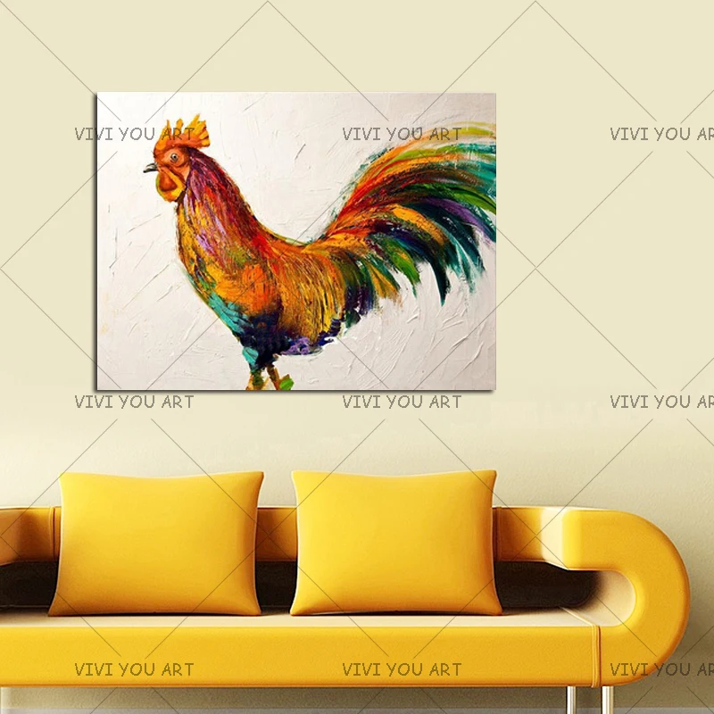 

Skilled Artist Handmade Funny Lovely Animal Cock Oil Painting on Canvas Hand-painted Funny Rooster Oil Painting for Living Room