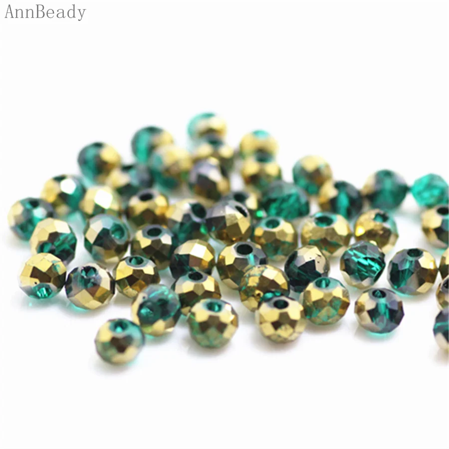 green golden AnnBeady, одноцветные, зеленые, 3*4 мм, 145 шт, Rondelle, австрийские граненые Хрустальные стеклянные бусины, свободные разделительные бусины для изготовления ювелирных изделий - Цвет: green golden
