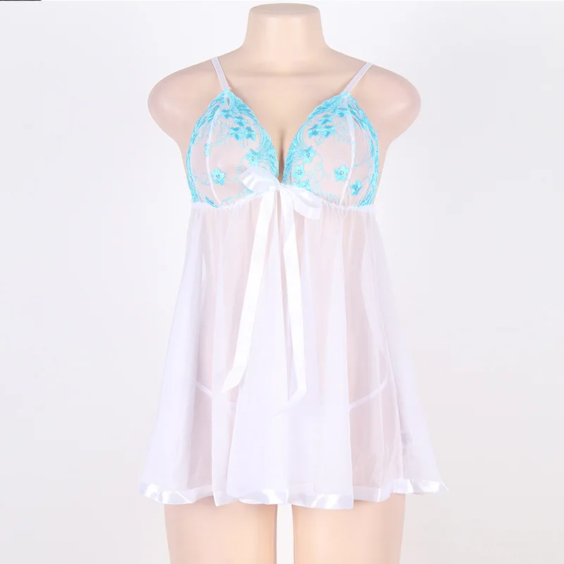 Лето Большой Размеры пикантная кружевная ночная сорочка Белый вышитое белье