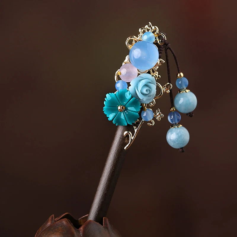 Handmade Vintage Wood Hairwear Accessories Elegant Woman Gift Hair Charm Chinese Style Women Wedding Hairpins 16/18cm |