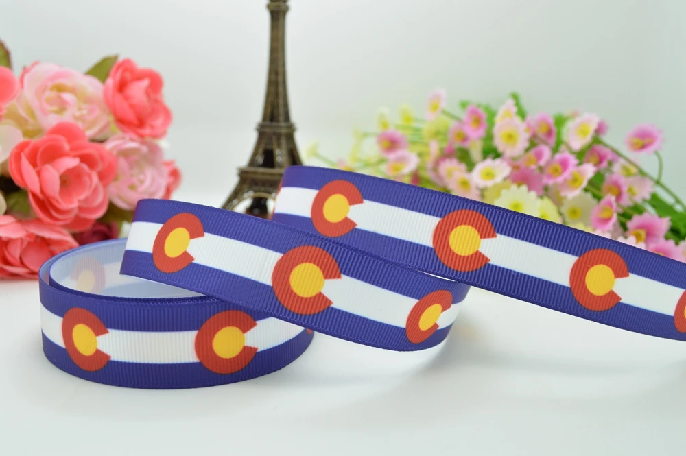 DUWES 7/8&quot 22mm Colorado flag Printed grosgrain ribbon hair bow DIY handmade wholesale custom OEM 50YD |