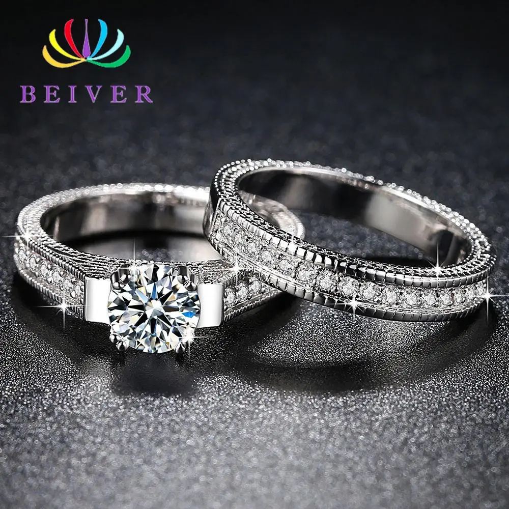 Женские кольца с фианитом Beiver модные круглые из белого золота 2 шт. Прямая
