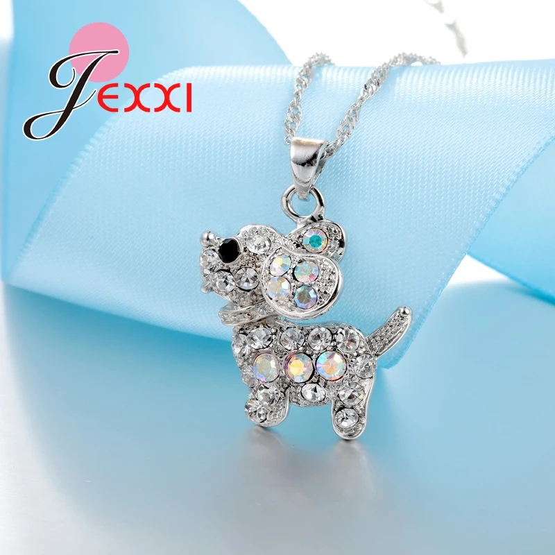 Fashion Bridal Jewelry Sets For Women Girls Dog Cute CZ Crystal 925 Sterling Silver Necklace Earrings Animal Party Gift | Украшения и