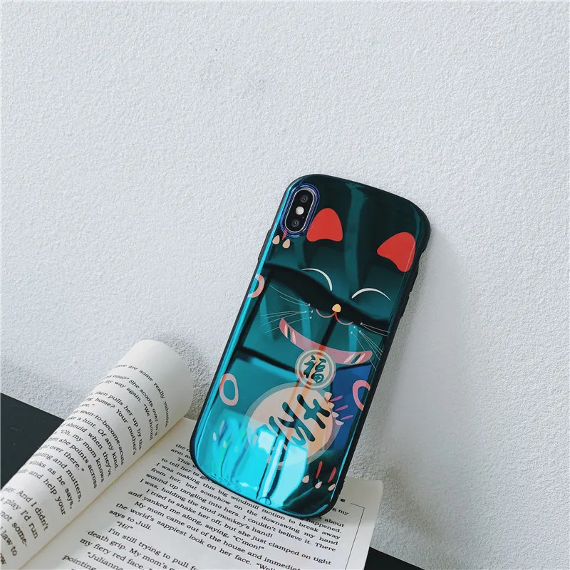3D Kawaii Lucky Cat Blue Ray Case for IPhone X XS MAX XR 8 7 6 S 6S Plus 8plus I Phone Cell Cases Luxury Couple Cover |