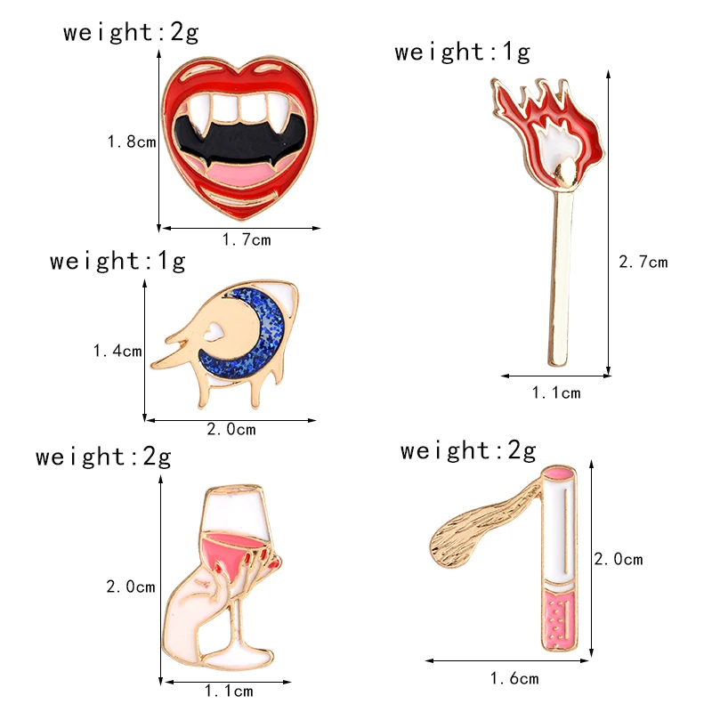 Vampire Girl Lips Eye Red Wine Matches Cigarette Brooch Button Pins Denim Jacket Pin Badge Cartoon Fashion Jewelry Gift