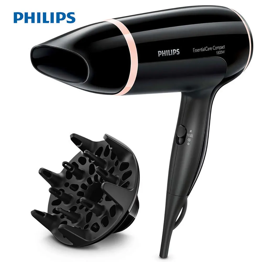 Черный Фен PHILIPS BHD009/05 бытовой фен с высокой мощностью горячего и холодного воздуха 1800 Вт Постоянная температура Уход за волосами 3 шестерни - Цвет: Черный