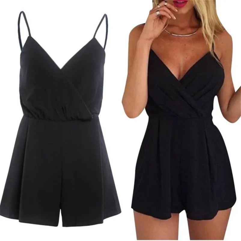

Women's Jumpsuit 2018 Suit Fit Fashion Black Bodycon Bodysuit Women's Shorts For Women Strapless V-Neck Vintage Playsuit P4 03